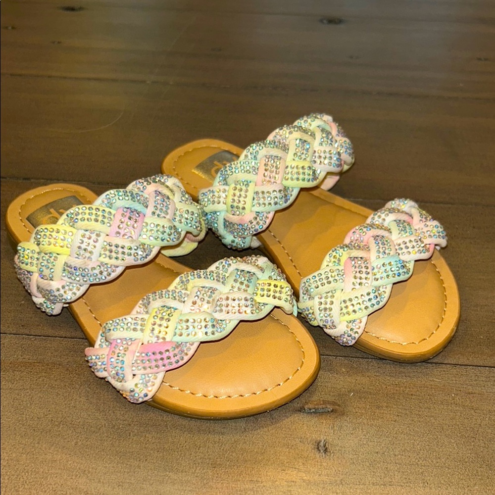 Dolce Vita Girl’s Braided Sandals Slides Rhinestones Sz 10